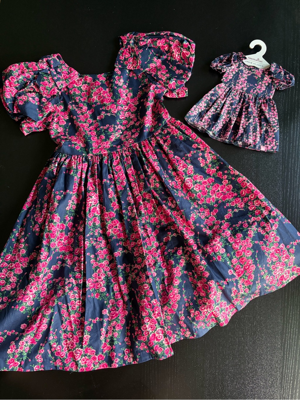 Janie and Jack x American Girl Navy Floral Puff-Sleeve Dress plus Dolls Dress